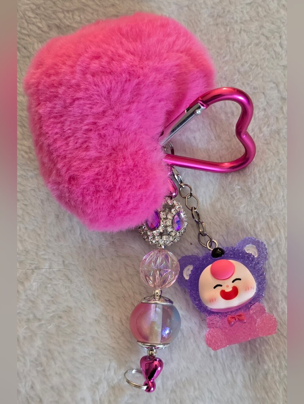 Pink & Purple Beaded Keychain/Bag Charm - BB3 Purple Bear